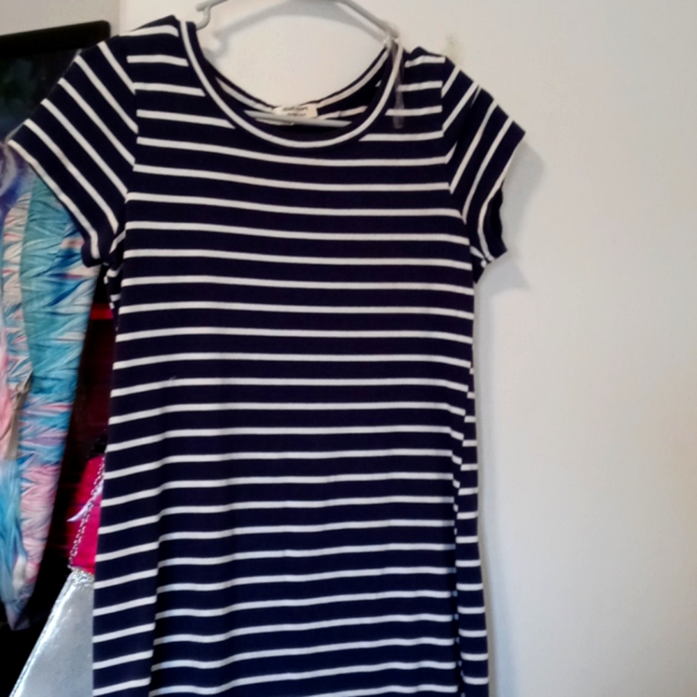 Dress size (large) dark blue with white lines